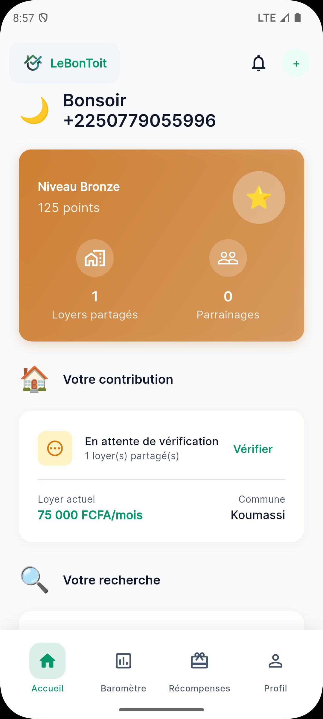 Écran détail d'un appartement - Appartement 3 pièces Cocody Riviera